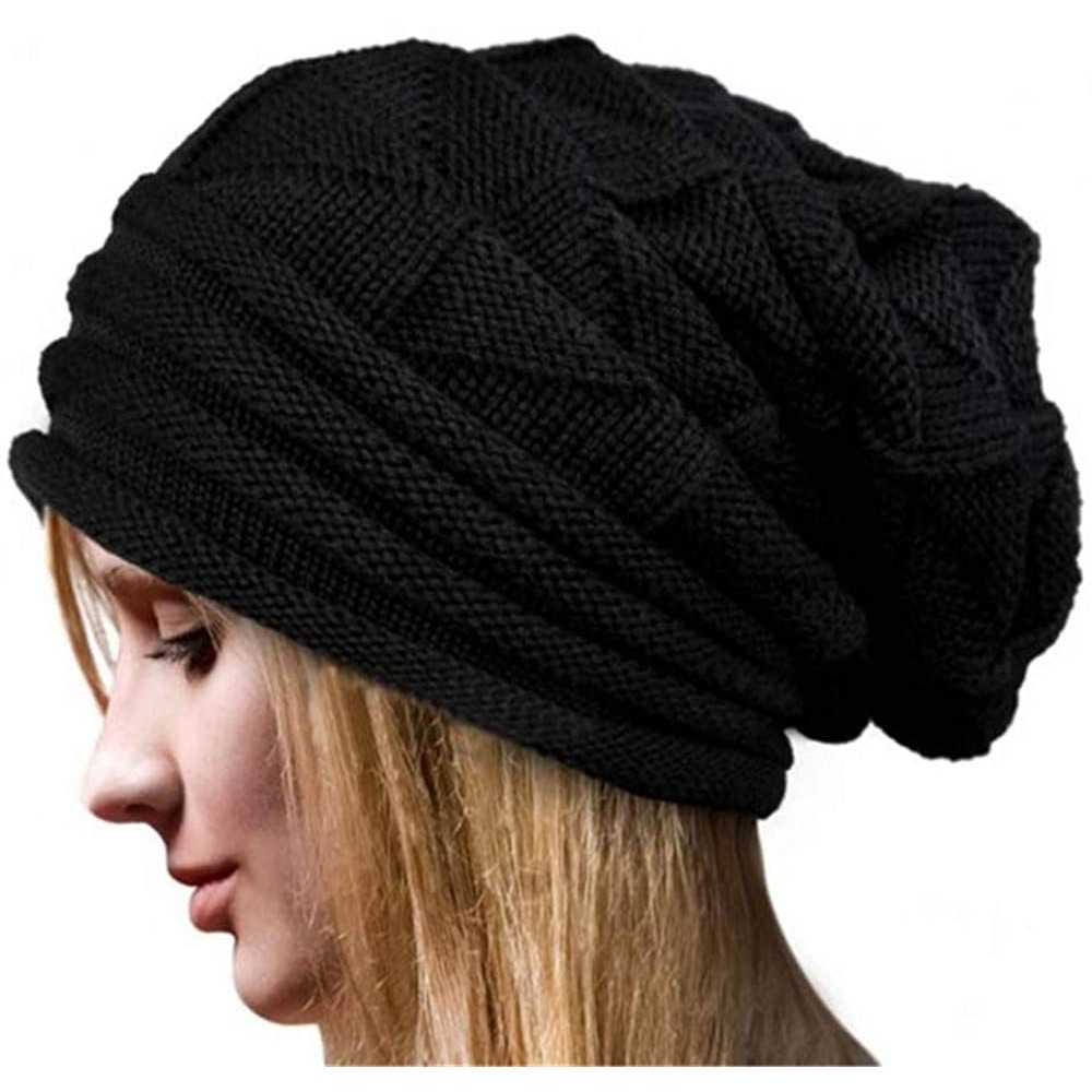 Skullies & Beanies Knit Slouchy Beanie Hats for Women Oversized Warm Winter Hats Baggy Ski Cap - Black - C21924XKECL $9.01