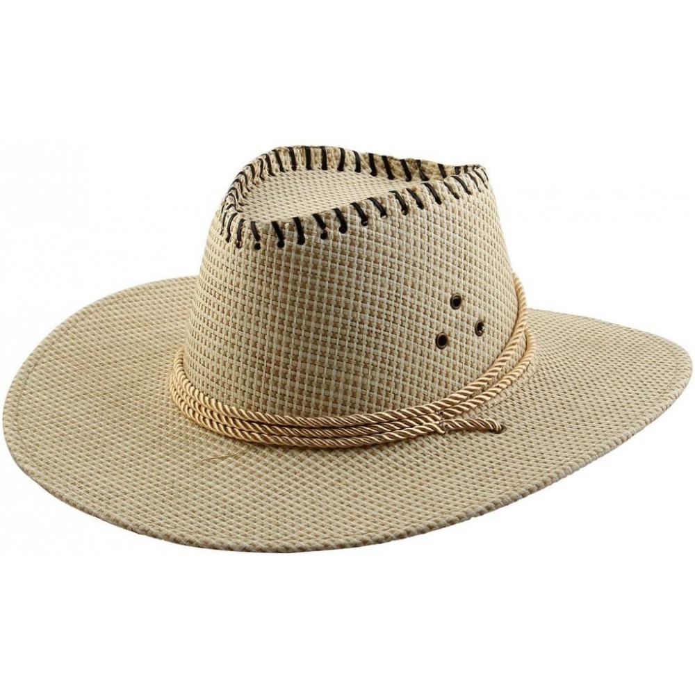 Cowboy Hats Men Summer Outdoor Adjustable Strap Braided Wide Brim Western Style Sunhat Cowboy Hat - White - C5185DXX2KC $40.01