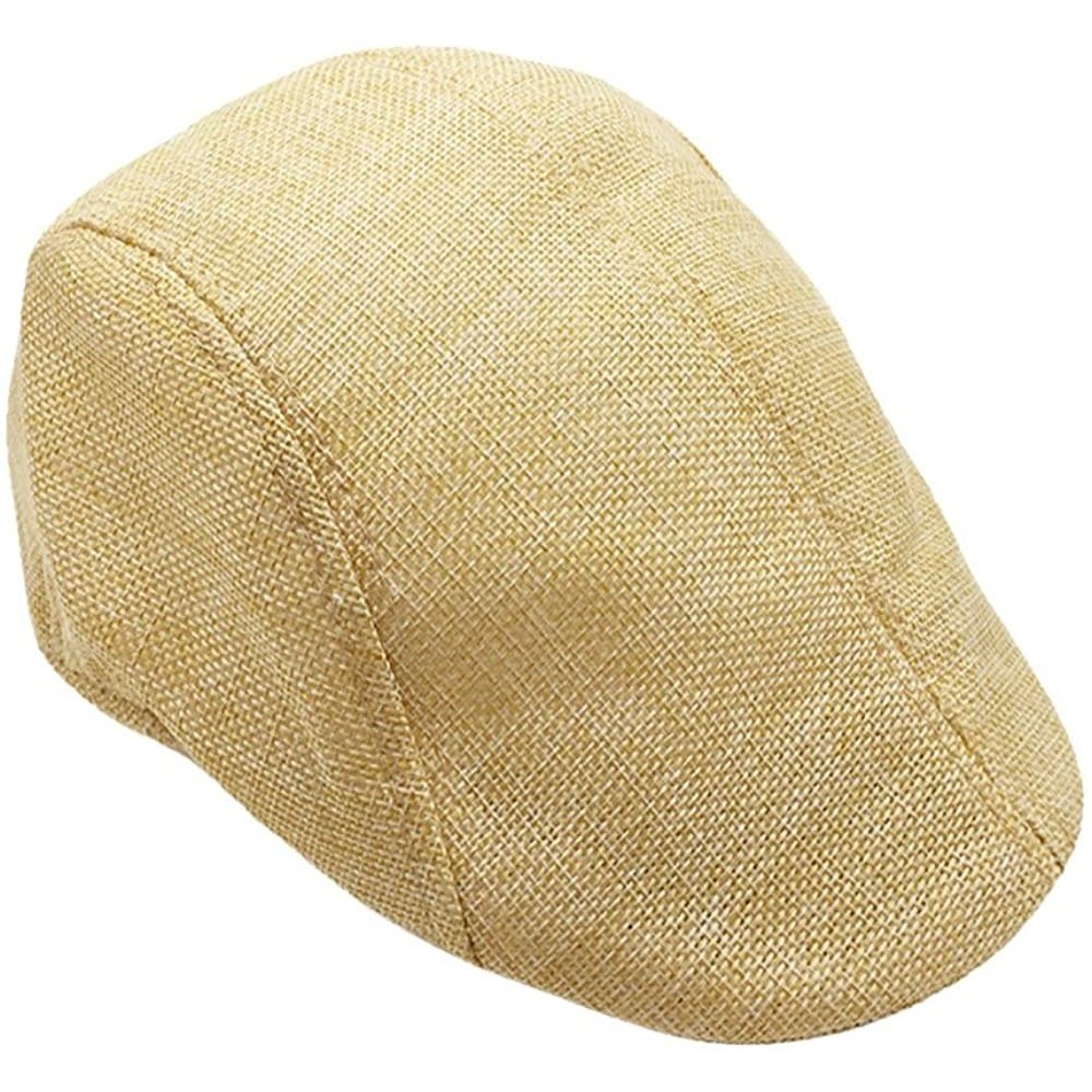 Skullies & Beanies Men Summer Visor Hat Sun Hat Mesh Running Sport Casual Breathable Beret Flat Cap - Beige - C718HXSYU8E $9.13