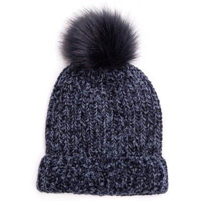 Skullies & Beanies Women's Chenille Pom Cuff Cap - Navy - C918W3KCCM6 $25.75