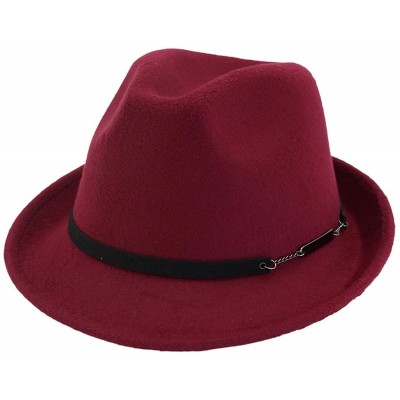 Fedoras Mens Hats Fedoras Short Brim Panama Gentleman Felt Hat Australia Wool Autumn Winter Trilby Cap - Wine Red - CP18NW0YU...