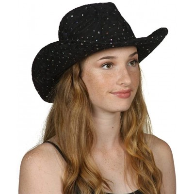 Cowboy Hats Glitter Sequin Trim Cowboy Hat - Black - CY11TBC2GLL $24.36