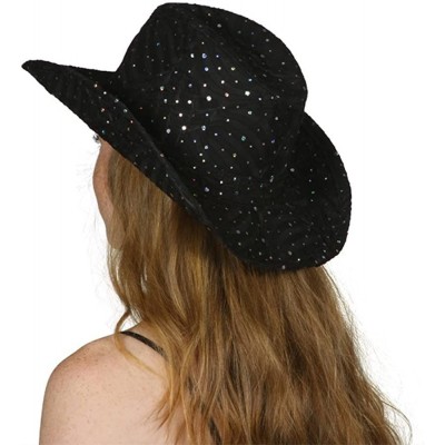 Cowboy Hats Glitter Sequin Trim Cowboy Hat - Black - CY11TBC2GLL $24.36