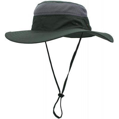 Sun Hats Outdoor Mesh Boonie Hat Outdoor UPF 50+ Wide Brim Sun Hat Windproof Fishing Hats - Dark Gray - C218U4E3ONK $23.68