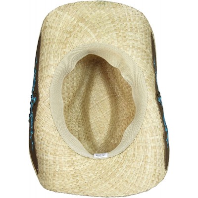 Cowboy Hats Straw Cowboy Hat w/Faux Leather- Teal Bull Design- Turquoise Concho- Shapeable Brim UPF 50 - C117WUOLIQL $32.21