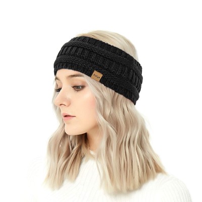 Cold Weather Headbands Winter Warm Cable Knit headband Head Wrap Ear Warmer for Women (Black) - Black - CT18ZT7EEMI $19.19