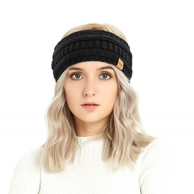 Cold Weather Headbands Winter Warm Cable Knit headband Head Wrap Ear Warmer for Women (Black) - Black - CT18ZT7EEMI $7.38