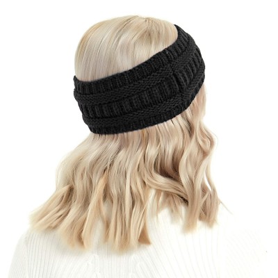 Cold Weather Headbands Winter Warm Cable Knit headband Head Wrap Ear Warmer for Women (Black) - Black - CT18ZT7EEMI $7.38