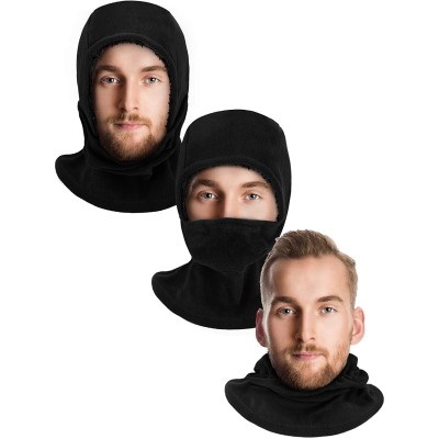 Balaclavas 2 Pieces Balaclava Fleece Hood Ski Face Mask Hat Winter Face Neck Warmer for Men and Women - Black - C718W5G32MK $...