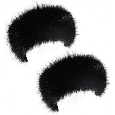 Cold Weather Headbands Womens Faux Fur Headband Winter Earwarmer Earmuff Hat Ski - Black+black 2pcs - CW18XIO2E6R $16.87