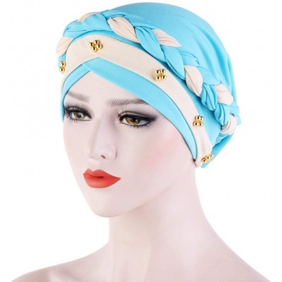 Skullies & Beanies Fashion Women India Hat Muslim Ruffle Cancer Chemo Beanie Turban Wrap Cap Gift - Beading Sky Blue 1 - CE19...