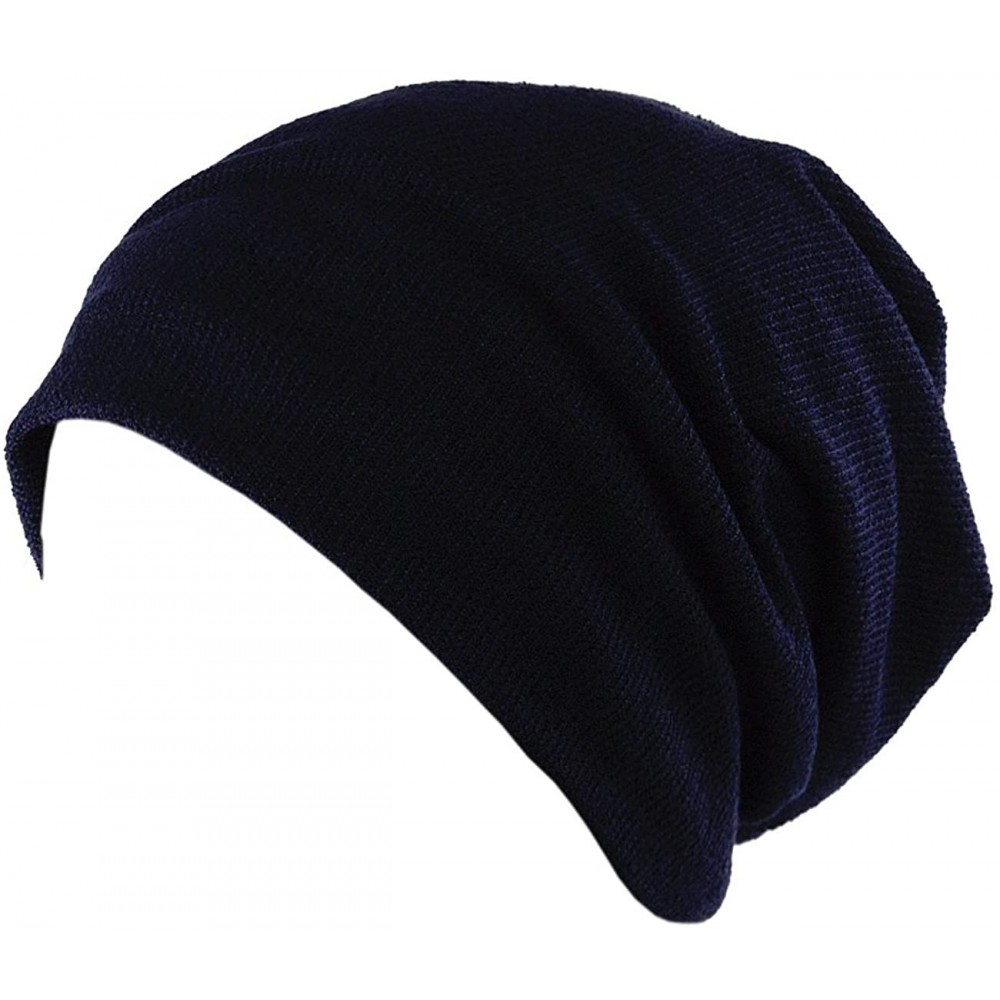 Skullies & Beanies Unisex Stylish Lightweight Ribbed Polyester Slouch Beanie Hat - Navy - CD11OFWH621 $11.82