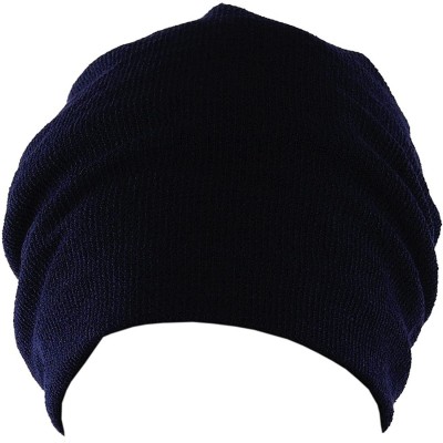 Skullies & Beanies Unisex Stylish Lightweight Ribbed Polyester Slouch Beanie Hat - Navy - CD11OFWH621 $11.82