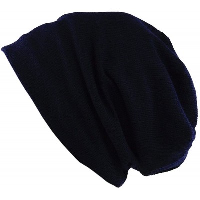 Skullies & Beanies Unisex Stylish Lightweight Ribbed Polyester Slouch Beanie Hat - Navy - CD11OFWH621 $11.82