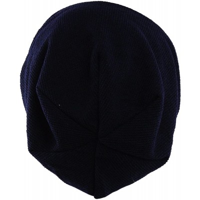 Skullies & Beanies Unisex Stylish Lightweight Ribbed Polyester Slouch Beanie Hat - Navy - CD11OFWH621 $11.82