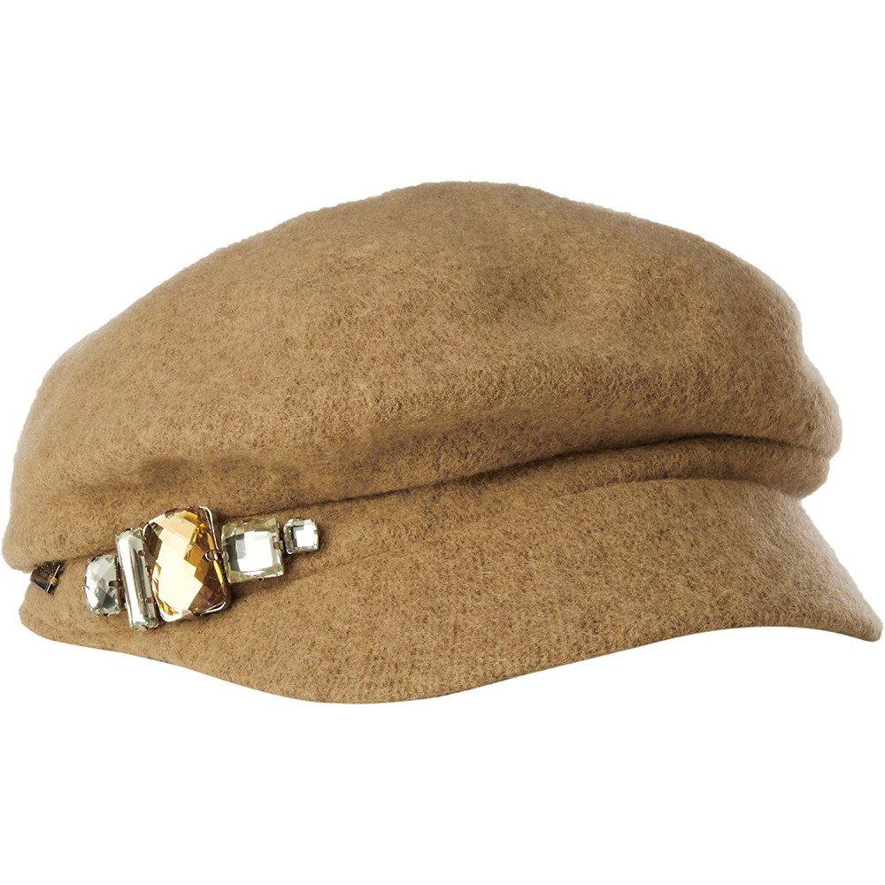Newsboy Caps Women's Rhinstone Cap Wool with Sparkling Trim - Camel - CJ11GCCX8ND $41.14