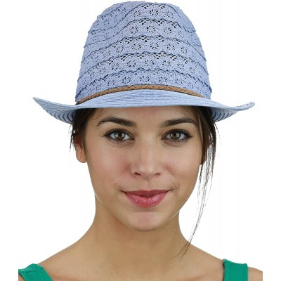 Fedoras Braided Trim Spring Summer Cotton Lace Vented Fedora Hat - Denim - C317YKDQHMA $12.50