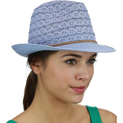 Fedoras Braided Trim Spring Summer Cotton Lace Vented Fedora Hat - Denim - C317YKDQHMA $12.50