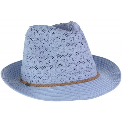 Fedoras Braided Trim Spring Summer Cotton Lace Vented Fedora Hat - Denim - C317YKDQHMA $12.50