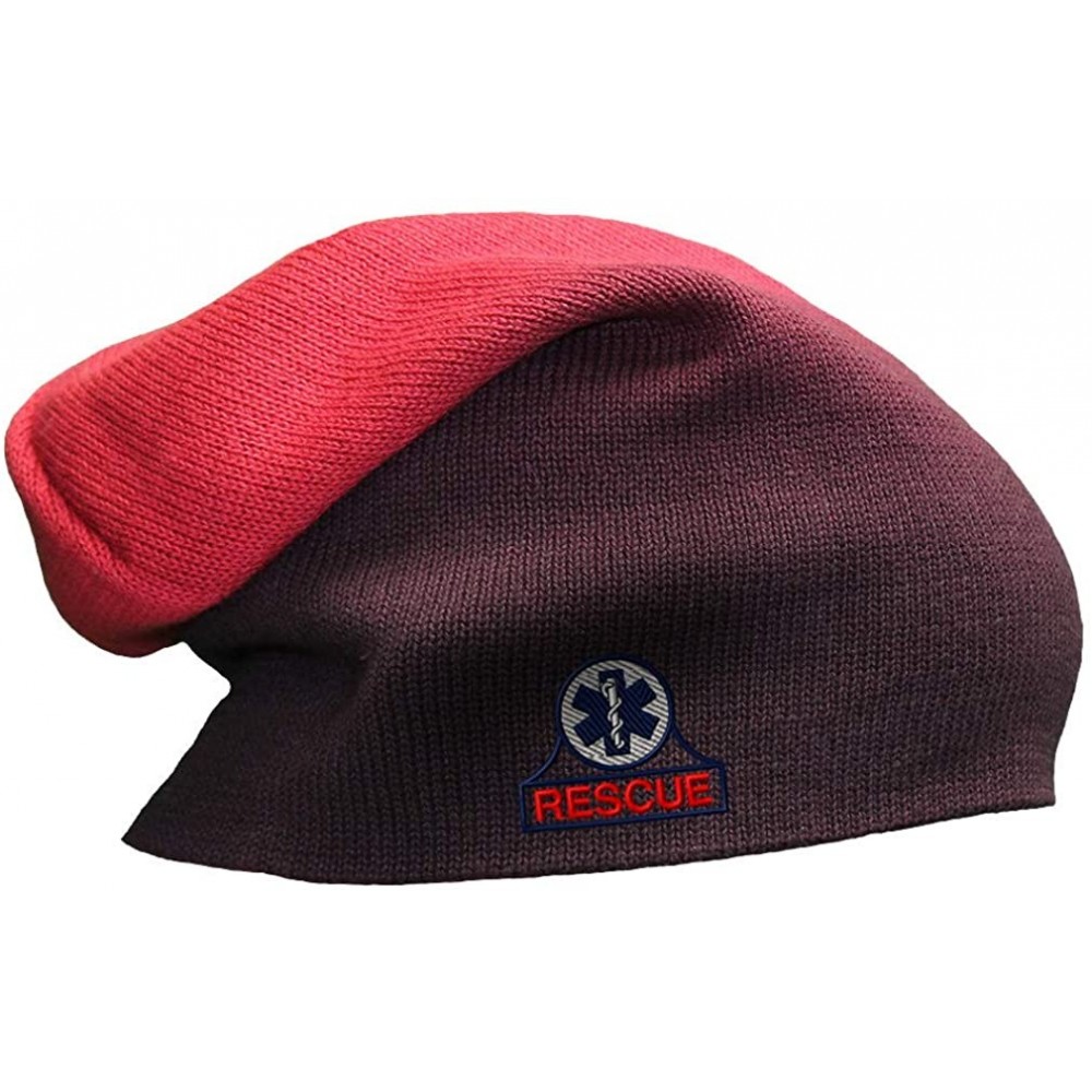 Skullies & Beanies Custom Slouchy Beanie EMT Rescue Embroidery Skull Cap Hats for Men & Women - Red - CZ18A58I2TN $20.02