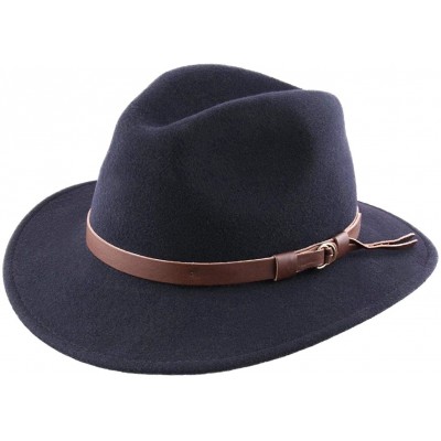 Fedoras Classique Traveller Wool Felt Fedora Hat Packable - Bleu - CM189D75S4C $42.58