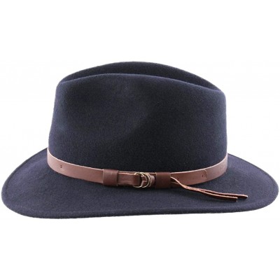 Fedoras Classique Traveller Wool Felt Fedora Hat Packable - Bleu - CM189D75S4C $42.58