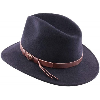 Fedoras Classique Traveller Wool Felt Fedora Hat Packable - Bleu - CM189D75S4C $42.58