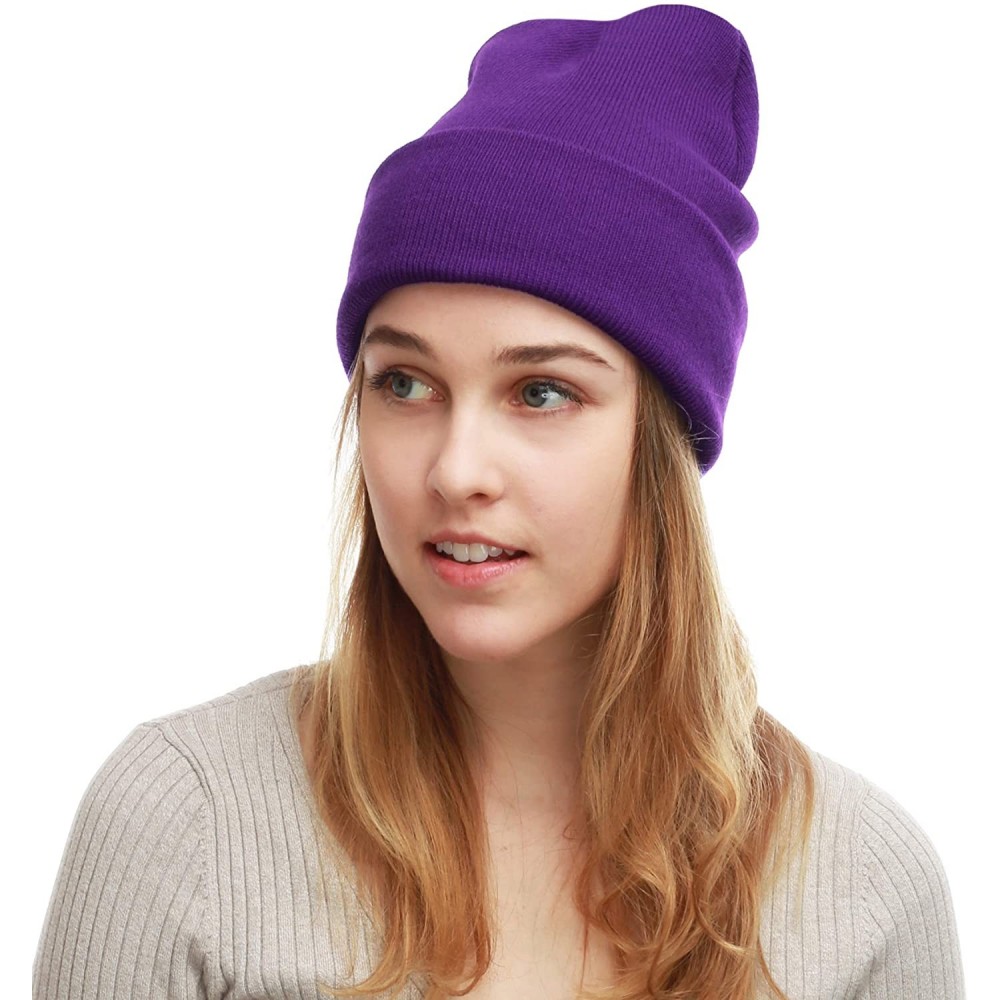 Skullies & Beanies Cuff Beanie Cap/Made in USA Knit Skull Long Beanie Plain Ski Hat - Purple - CZ12I1ZABFF $10.94