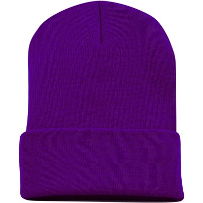 Skullies & Beanies Cuff Beanie Cap/Made in USA Knit Skull Long Beanie Plain Ski Hat - Purple - CZ12I1ZABFF $10.94