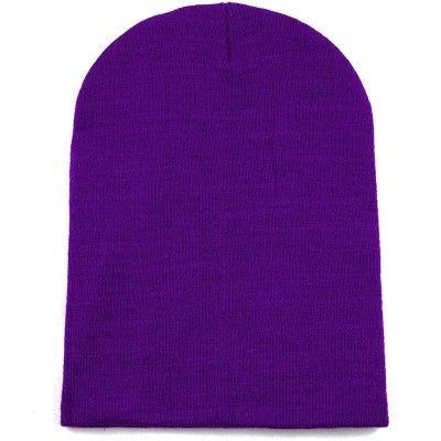 Skullies & Beanies Cuff Beanie Cap/Made in USA Knit Skull Long Beanie Plain Ski Hat - Purple - CZ12I1ZABFF $10.94