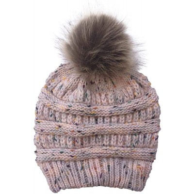 Skullies & Beanies Women Winter Warm Fur Ball Hat Fashion Crochet Knitted Wool Cap Cozy Headgear Hats & Caps - Light Pink - C...