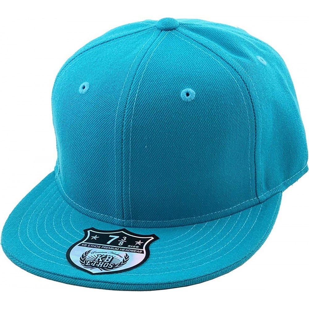 Baseball Caps The Real Original Fitted Flat-Bill Hats True-Fit - 20. Aqua Blue - C111JEI0SNF $11.32