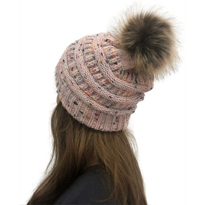 Skullies & Beanies Women Winter Warm Fur Ball Hat Fashion Crochet Knitted Wool Cap Cozy Headgear Hats & Caps - Light Pink - C...