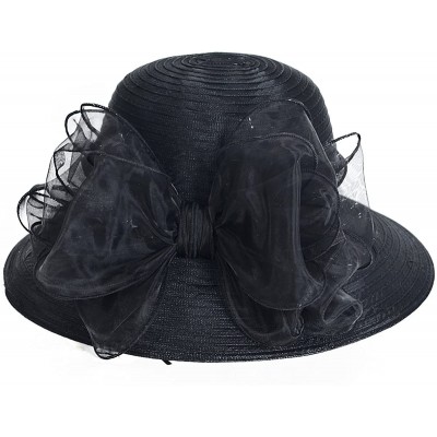 Sun Hats Ascot Kentucky Derby Bowler Church Cloche Hat Bowknot Organza Bridal Dress Cap S051 - Black - CR12F2NEUAL $30.61