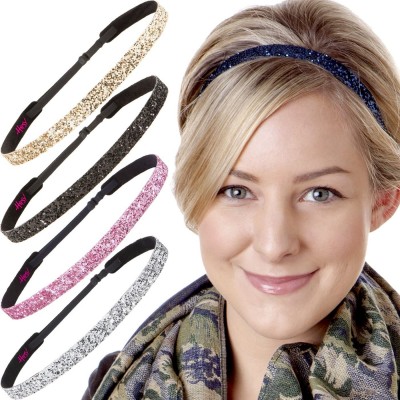 Headbands Women's Adjustable NO Slip Skinny Bling Glitter Headband - 5pk Skinny Navy/Silver/Light Pink/Black/Gold - CV18CUO8W...