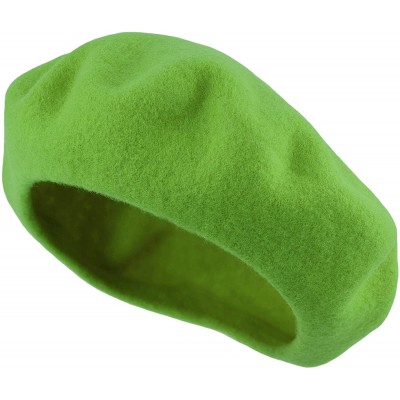 Berets Traditional Women's Men's Solid Color Plain Wool French Beret One Size - Lime Green - CT189YKELEG $18.40