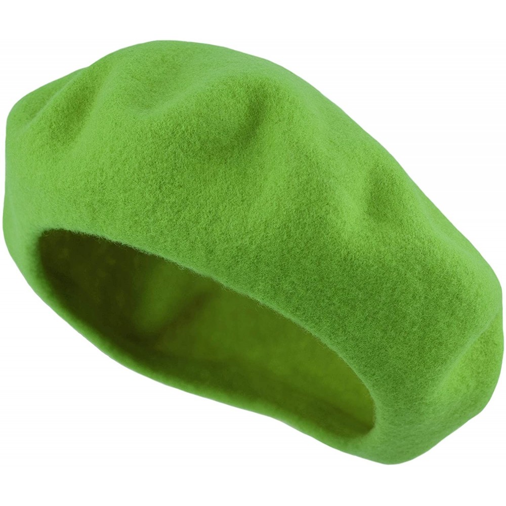 Berets Traditional Women's Men's Solid Color Plain Wool French Beret One Size - Lime Green - CT189YKELEG $9.20