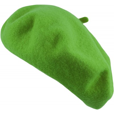 Berets Traditional Women's Men's Solid Color Plain Wool French Beret One Size - Lime Green - CT189YKELEG $9.20