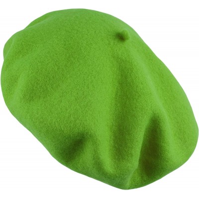 Berets Traditional Women's Men's Solid Color Plain Wool French Beret One Size - Lime Green - CT189YKELEG $9.20