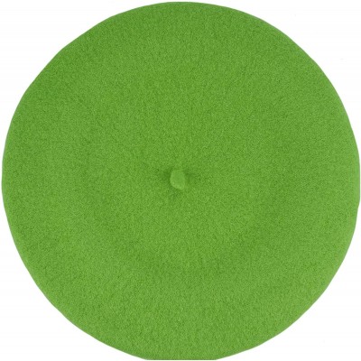 Berets Traditional Women's Men's Solid Color Plain Wool French Beret One Size - Lime Green - CT189YKELEG $9.20