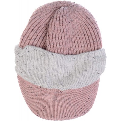 Newsboy Caps Womens Winter Relaxed Speckled Fleece Lined Knit Newsboy Cabbie Hat Visor - Speckled Dusty Pink - CL18ZY7UX7S $2...