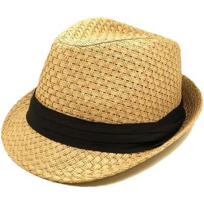 Fedoras Premium Classic Tan Fedora Straw Hat with Black Band - CO1107LKEC3 $12.04