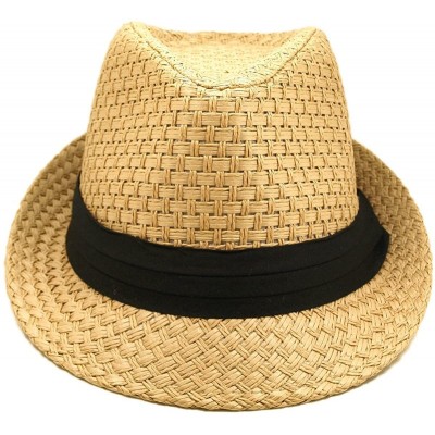 Fedoras Premium Classic Tan Fedora Straw Hat with Black Band - CO1107LKEC3 $12.04