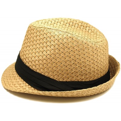 Fedoras Premium Classic Tan Fedora Straw Hat with Black Band - CO1107LKEC3 $12.04