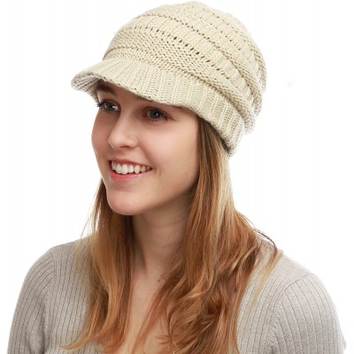 Skullies & Beanies Winter Chunky Long Knit Visor Beanie Skull Hat Cap - Beige - CO12MEPAKVX $11.66