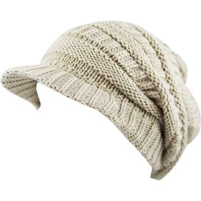 Skullies & Beanies Winter Chunky Long Knit Visor Beanie Skull Hat Cap - Beige - CO12MEPAKVX $11.66