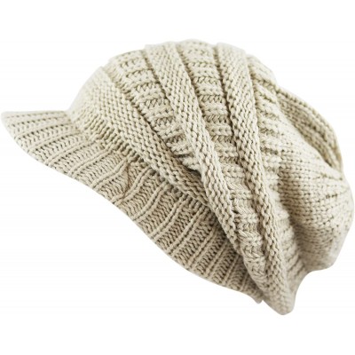 Skullies & Beanies Winter Chunky Long Knit Visor Beanie Skull Hat Cap - Beige - CO12MEPAKVX $11.66