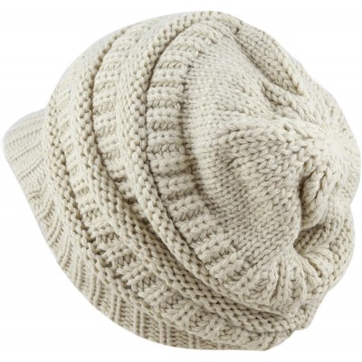 Skullies & Beanies Winter Chunky Long Knit Visor Beanie Skull Hat Cap - Beige - CO12MEPAKVX $11.66