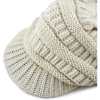 Skullies & Beanies Winter Chunky Long Knit Visor Beanie Skull Hat Cap - Beige - CO12MEPAKVX $11.66