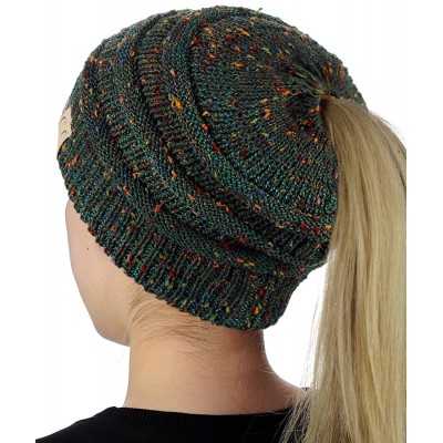 Skullies & Beanies BeanieTail Cotton Blend All Season Daily Messy High Bun Ponytail Beanie Hat - Confetti Dark Olive - CG189Q...